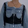 Loose Fit Blue Vintage Sexy Denim Jacket Square Collar Long Sleeve Women Coat Fashion Tide Spring Autumn 3D1699 210421