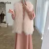 Pink 3 Piece Set Chic Faux Mink Warm Vest Coat + Cordury Hooded Hoodies High Waist A-line Women Dress Fashion Suit 210422
