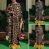 カジュアルドレス女性Kaftanドレス2021 Vonda Vintage Leopard Printed Party Long Maxi Sleeve Pleated VestidoExtizeize Robe271p