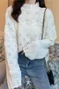 Pulls pour femmes blanc évidé haut à manches longues femme printemps et automne intérieur bas chemise 2022 coréen doux Style tricoté pull