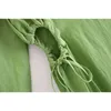 Green Linen Dress Woman Straight Maxi Sexy Hollow Out robe femme Summer 210421