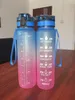 35oz Tritan Plastic 1000ml Gradient Color Sport Bottles Fitness Fliptop Outdoor Bottle With Time Marke