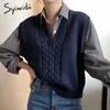 Girl Sweater Vest Women Jumper V Neck Pullover Knitted Vests Crop Top Autumn Winter Outfit Korean Style Tops 210607