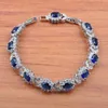 Oorbellen ketting zilveren kleur sieraden sets bruids bruiloft juwelen voor vrouwen blauwe kubieke zirkonia armband en ring JS01525374834