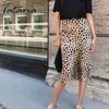 Vintage Women's Leopard Silk Satin Skirt Sexy Slim Wild Long High Waist Midi For Women A-Line Elegant s Summer 210514