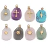 Natural Stone and Stainless Steel Gold Charms Pendants Pink Quartz Pendant DIY earring Necklaces Jewelry Making