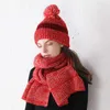 Pompon Hats and Scarves Sets Women Winter Fashion Knitted Warm Mohair Two Piece Suit Thick Beanies Caps Girl Striped Scarf