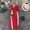 Урожай женское платье летнее полоса сращивание стройное сексуальное трикотажное платье без рукавов спагетти ремешок сплит верелок платье Vestido 210521