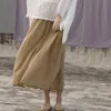 Johnature Women Khaki Bomull Linen Kjolar Elastisk Midja Vår Lös Vintage Kvinnor Casual A-Line Skirts 210521