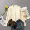 AELEGANTMISビンテージパールツイストセーターカーディガン女性ニットシングルブレストセーターカジュアルソリッドジャンパー女性3色210607