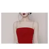 Sommar mode designer Runway Dress Women's Sexy Spaghetti Strap Backless Asymmetry Party Vestidos 210520