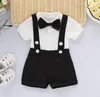 Baby gentleman design jongen kleding set zomer korte mouw witte romper + korte katoenen zachte baby tweedelige sets