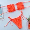Costume da bagno da donna con tubino pieghettato scava fuori costume da bagno bikini sexy con stampa tinta unita multicolore in stock ottie