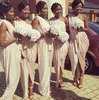 アフリカ系アメリカ人のグリーシアンの長いスプリットシフォン夏のビーチパーティーの花嫁介添人ドレス2021片方の肩の単純なメイドの名誉ドレス
