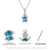 Oval Zircon Rainbow Stone Turtle Earrings Necklace For Women Vintage Jewelry Multicolor Crystal Silver Animal Jewellery Sets Wholesale