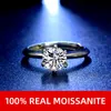 NYMPH Real Moissanite Gemstone Diamond Ring 1.0 Carats D Color 925 Sterling Silver for Women Party Engagement Gift