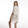 Mulheres longas blusas de praia de roupas de banho longa topo de renda solta Summer Hollow Out Cover Up Sexy V Neck Knit