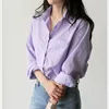 S-XL Plus Size Solid Roxo Mulheres Camisa Manga Longa Surgindo Collar Casual Top Verão OL Of Escritório Blusa 210423