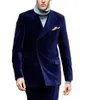 Orange Men's Velvet Suit Jacket 2 Piece Double Breasted Groom Tuxedos Slim Fit Wedding Suits (Blazer+Pants) & Blazers