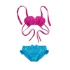 Costume da bagno a sirena in due pezzi per bambina che splende al sole Set bikini con reggicalze 2-10T Costume da bagno principessa per bambini 5 colori