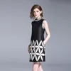 Office Lady Runway One Piece Summer Women's Sleeveless Luxury Embroidery Jacquard Printed Pocket Straight Dress 210416