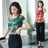 Summer silk satin elastic top women's short-sleeved loose large code imprinted silk T-shirt plus size O-Neck 4607 50 210527