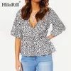 Col en v profond été Blouse femmes Wrap Sexy léopard demi manches évasées chemise décontractée ample grande taille hauts Blusas 3XL 210508