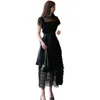 Fashion Designer Dress Summer Women # 039; s Colletto alla coreana Maglia a maniche corte con lacci Abito da ballo Elegante nero es 210603