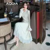 Spring Fashion elegant Ruffles Lace Women Long Dress V Neck Knit Ladies es A-Line Solid Color Button Woman 210521