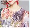 Vestido largo de diseñador de pasarela de otoño con cinturón elegante para mujer de oficina estampado de flores vestidos largos hasta el suelo vestido de mujer 210520