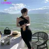 LDYRWQY ruffled shoulder-wrapped breast-wrapped dress female slim sexy buttocks Regular Knee-Length 210416
