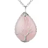 2022 NOUVELLE chaîne en argent naturel rose quartz opale agate pierre pendentif colliers à la main arbre de vie enveloppé goutte cristal collier