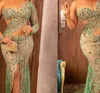 Artı boyutu Arapça Aso Ebi Lüks Boncuklu Kristaller Prom Elbiseler Dantel Sheer Boyun Denizkızı Akşam Resmi Partisi İkinci Resepsiyon Elbiseleri ZJ575