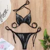 Kadın Bikini Seksi Boncuk-Emblazonlu Parlak Pullar Yüksek Kesik Bandaj Up İki Parçalı Yular Seti Maillot de Bain Femme Kadın Mayo