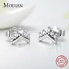 100% 925 Sterling Silver Simple Clear CZ Crown Charm Stud Örhängen för Kvinnor Söt Party Julklapp Smycken 210707