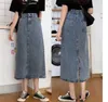 Skirts Women Denim Korean Style Button Pocket Harajuku Elastic High Waist Back Split Calf-Length Skirt Casual Streetwear 210526