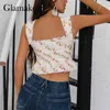 Glamaker Bohemia Floral Printed Cami Women Backless Elegant Lace Up Ruffles Crop Top Fashion Holiday Ladies Fashion Tank Top 210401