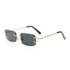 Neue Ankunft Frauen Klassische Marke Randlose Sonnenbrille Herren Designer Brillen Gold Silber Metallrahmen Buffalo Horn Sonnenbrille mit 186S