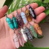 Assorted Stone Pillar Pendulum Pendant Wire Wrap Reiki Healing Crystal Necklace Hexagonal Bullet Amethyst Pink Quartz Chakras Pendulo Jewelry