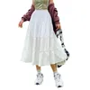 Skirts Female Long Skirt Solid Color High Elastic Waist Ruched Summer Dress For Adults, White, S/M/L