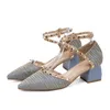 Летние женщина сандалии Baotou на шнуровке Римские туфли на высоком каблуке мода заостренный носок на вечеринке сандалии женщины формальные туфли размером 34-39 210611