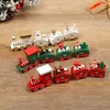 Christmas Train 4 Knots Painted Xmas Decoration for Home Wooden with Santa Kids Toys Ornament 2022 New Year Gift