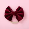 New 4" Smooth Velvet Handtied Bows With Thin Nylon Headband Or Clips For Girls Kids Velvet Turban Hair Accessories