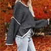 Batwing Mouw oversized Trui Pullovers Casual Losse Kwastje Grijze Sweater O Neck Vintage Winter Tops Kleding 210415