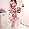 Dames Elegante Vintage Pinup Floral Print Kant Solid Business Casual Cocktail Party Bodycon Potlood Mermaid Jurk 210603