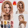 Winter Fur Cap Mask Set Hooded for Women 3in1Knitted Fleece Lined Neck Warm Outdoor Ski Windproof Hat Thick Plush Fluffy Beanies 211119