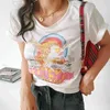 Boho inspirowane białe graficzne tee kobiety casual bawełna z krótkim rękawem tshirt kobiety moda kobieta t-shirt tęcza druku dziewczyna topy 210722