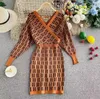 Womens sweater designer dresses casual coat V-Neck long sleeve printed Dress women fashion embroidery letter sexy top clothing