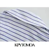 O escritório de moda feminina de Kpytomoa usa blusas listradas de bolsos de manga longa vintage camisetas femininas chiques 210401