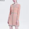 Inverno manga comprida malha mini vestido mulheres vintage elegante v-pescoço preto bege rosa xadrez parte camisola vestidos coreano 210513